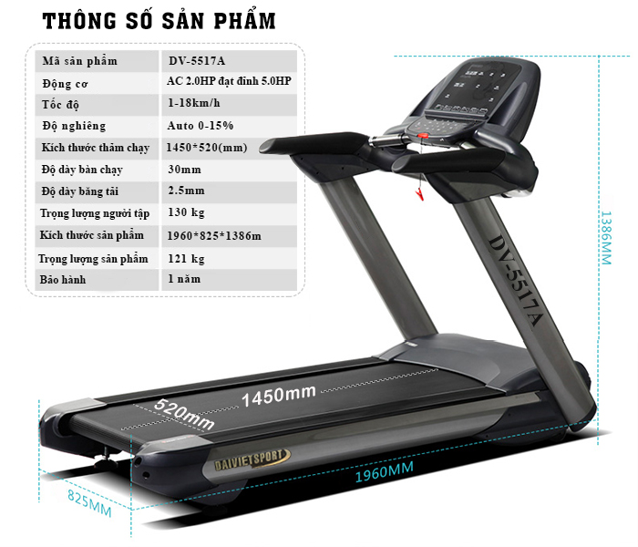 Máy chạy bộ điện Đại Việt DV-5517A